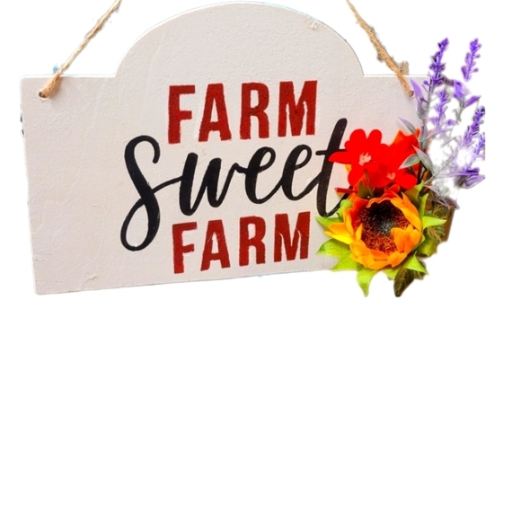Farm Sweet Farm Wooden Sign with Faux Flowers - Picture 1 of 1